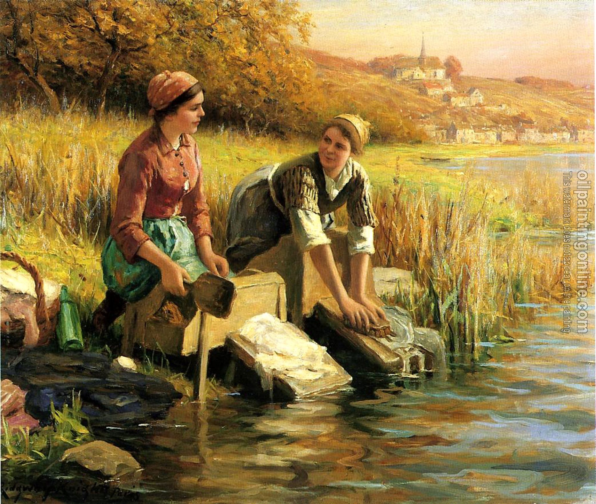 Daniel Ridgway Knight - Women Washing Clothes by a Stream